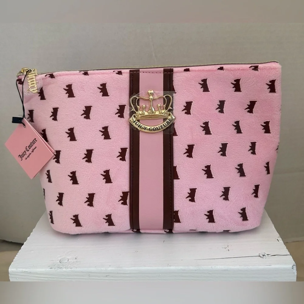 Juicy Couture Pink Crown-Embellished Clutch Cosmetics bag